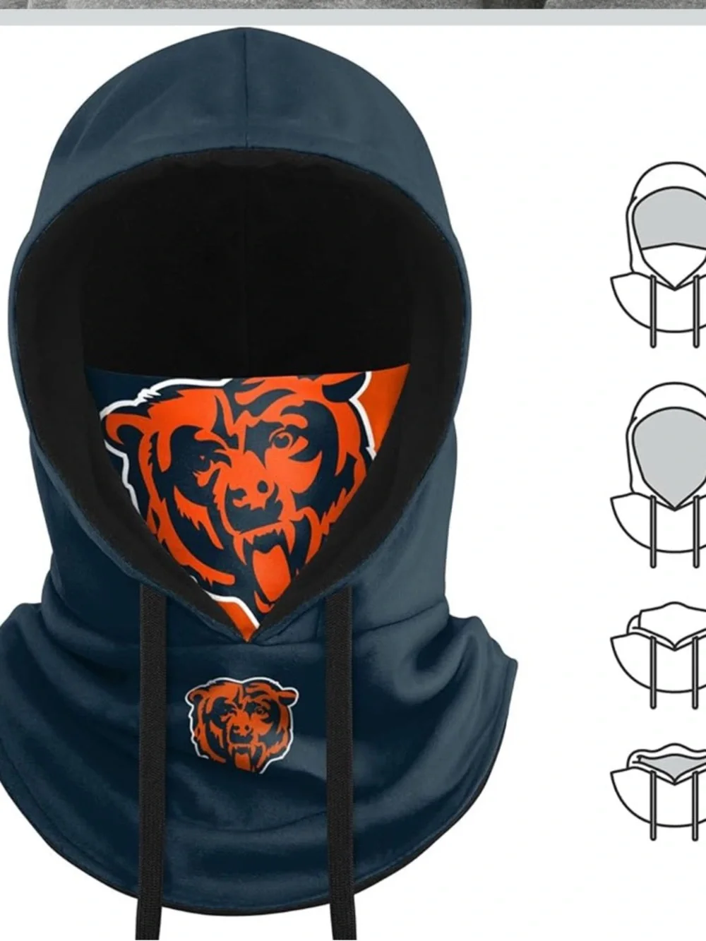 Navy Hooded Face Cover with Orange Chicago Bears Logo